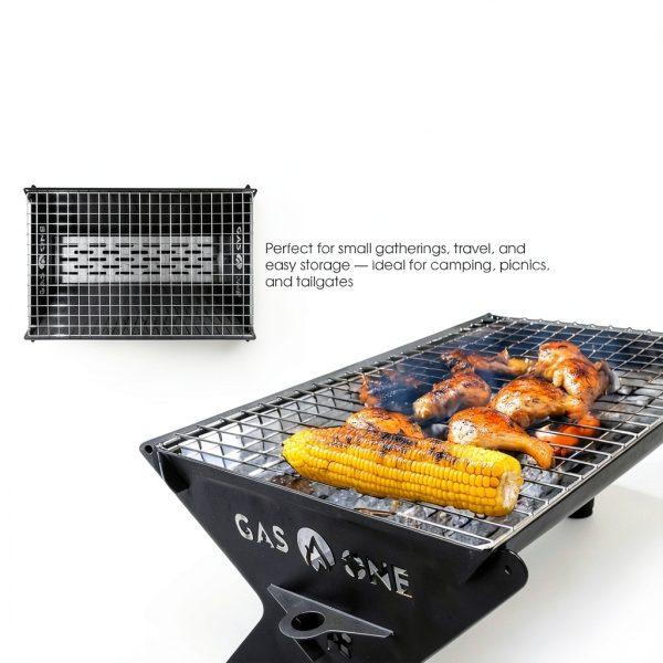 Portable Charcoal Grill GasOne 15in Foldable BBQ Grill Black CG-15F-4