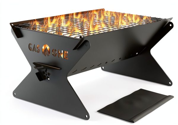 Portable Charcoal Grill GasOne 15in Foldable BBQ Grill Black CG-15F-0