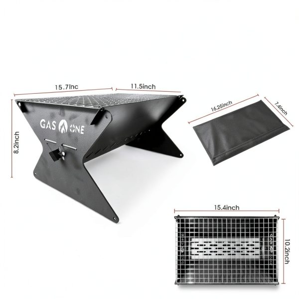 Portable Charcoal Grill GasOne 15in Foldable BBQ Grill Black CG-15F-1