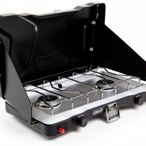 Coleman Triton+ 2-Burner Propane Camping Stove with InstaStart Ignition, Portable Camping Cooktop with 2 Adjustable Burners & Wind Guards, 22,000 BTUs of Power for Camping, Tailgating, Grilling-0